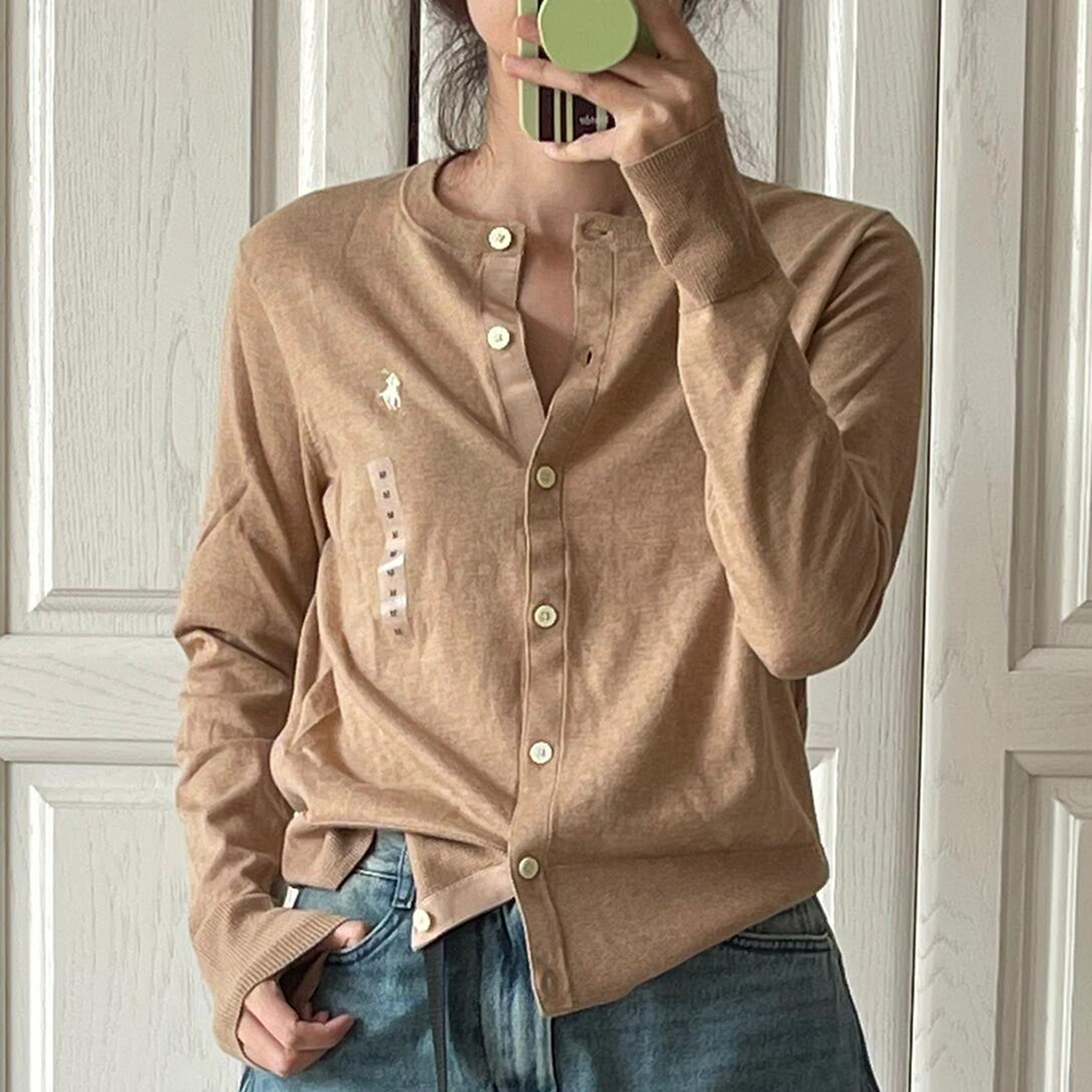 폴로 랄프로렌 여성 심플 기본 라운드넥 피마코튼 가디건