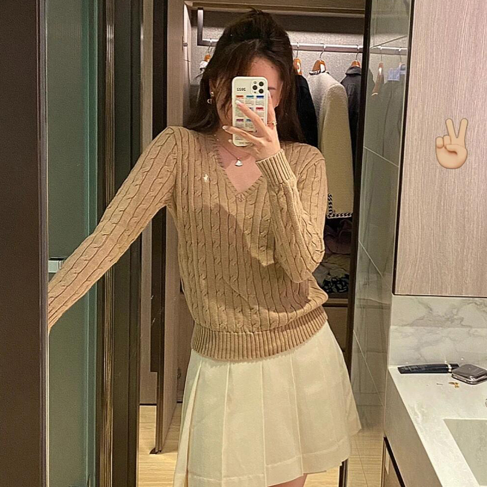 폴로 랄프로렌 케이블 포니 로고 브이넥 라운드넥 꽈배기 니트